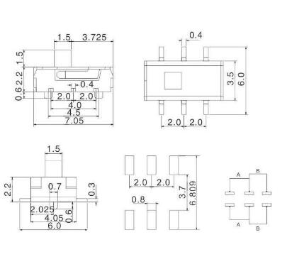 六腳小撥動(dòng)開(kāi)關(guān)尺寸圖