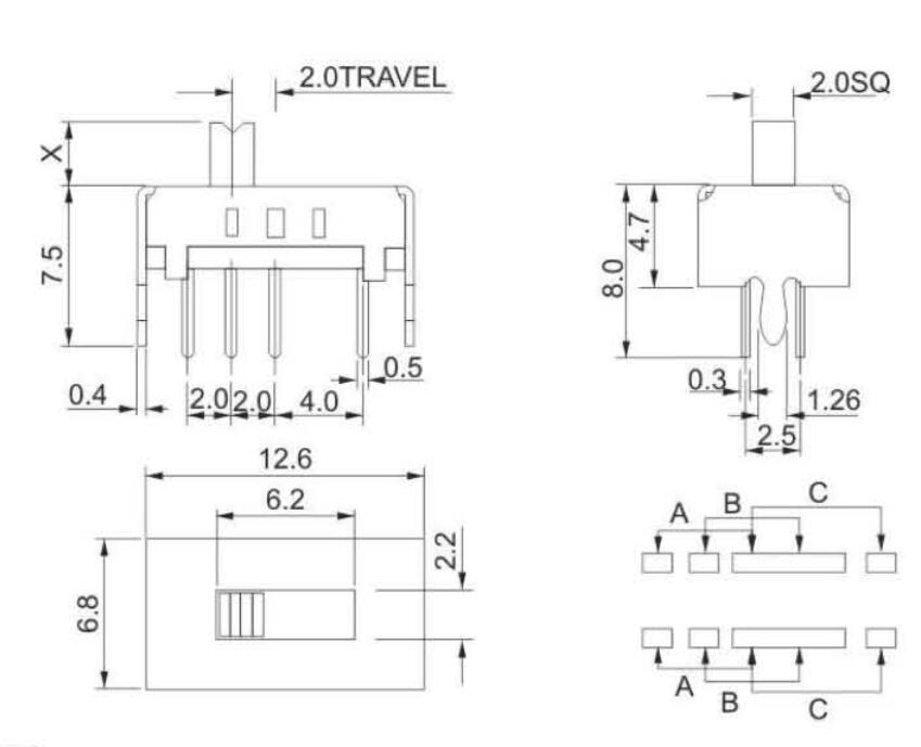 2P3T撥動開關(guān)規(guī)格圖 2P3T撥動開關(guān)規(guī)格圖