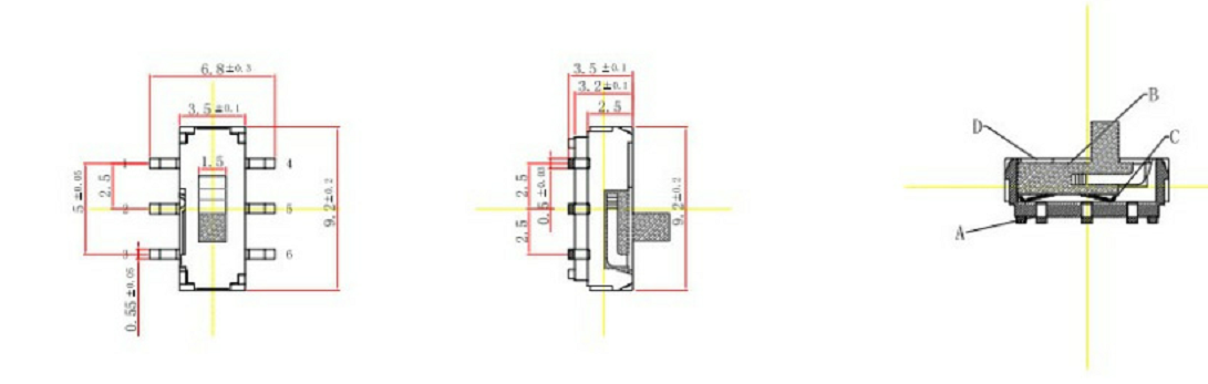 六腳小撥動開關尺寸圖 六腳小撥動開關尺寸圖