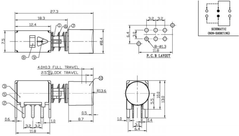 PS22F86A按鍵開(kāi)關(guān)規(guī)格圖 PS22F86A按鍵開(kāi)關(guān)規(guī)格圖