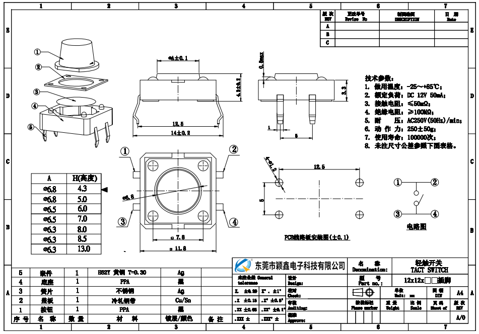12*12輕觸開關(guān)尺寸圖 12*12輕觸開關(guān)尺寸圖
