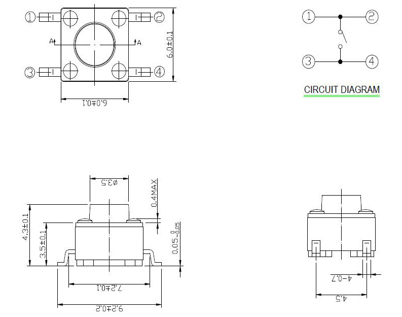 6x6x5輕觸開關(guān)尺寸圖 6x6x5輕觸開關(guān)尺寸圖