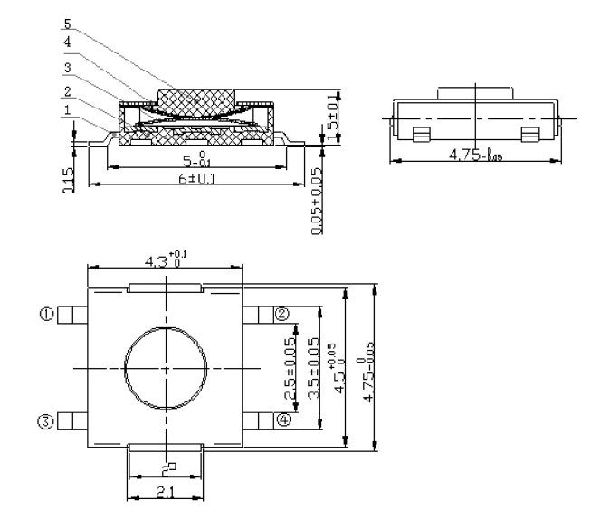 輕觸開(kāi)關(guān)4.5*4.5貼片尺寸圖