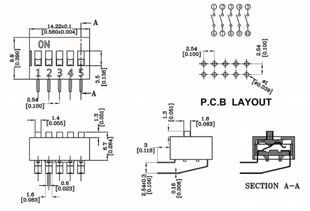 5位撥碼開關(guān)尺寸圖